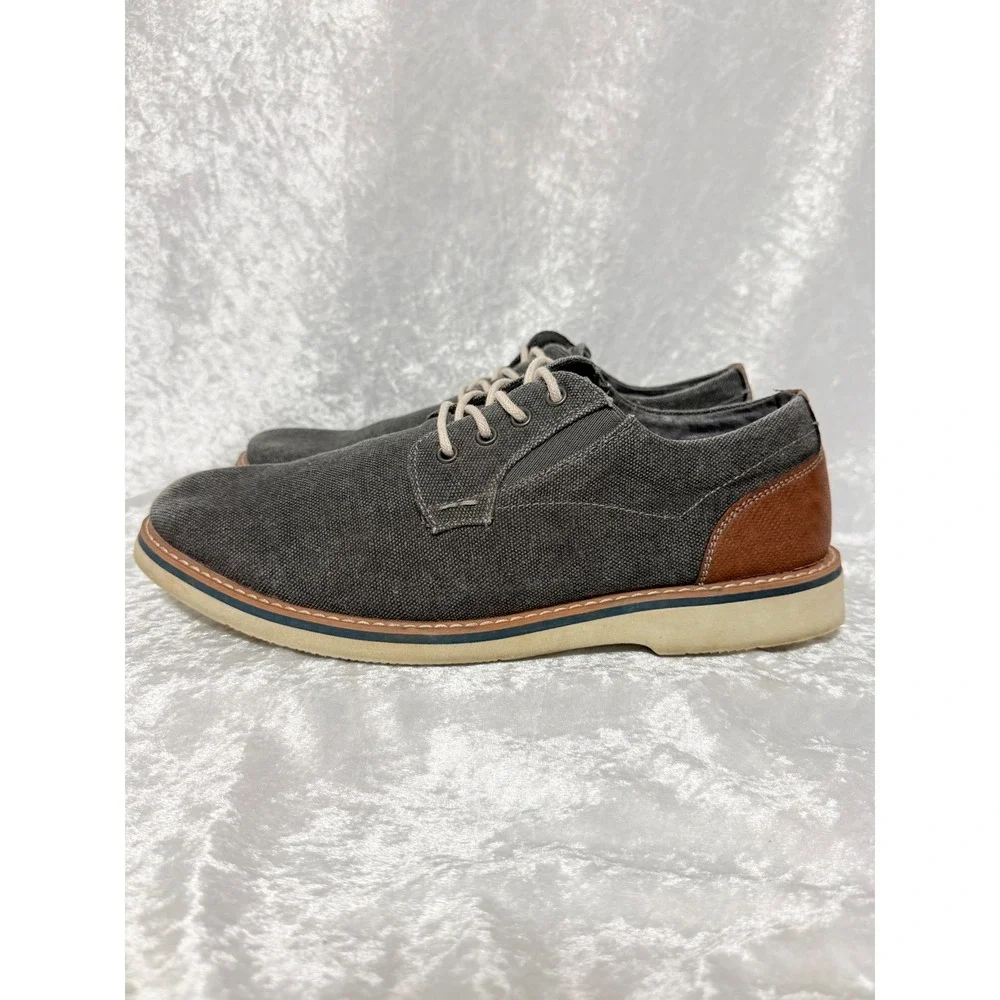 Nunn Bush Mens Barklay Canvas Oxford Comfort Gel Shoes Gray Brown  Size 8.5 W